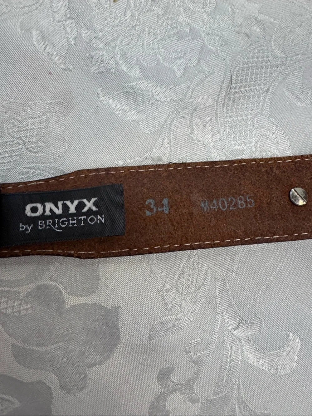 Onyx By Brighton Brown Leather Belt‎ Men’s Size 34 Fish Bass Western Preppy Dad